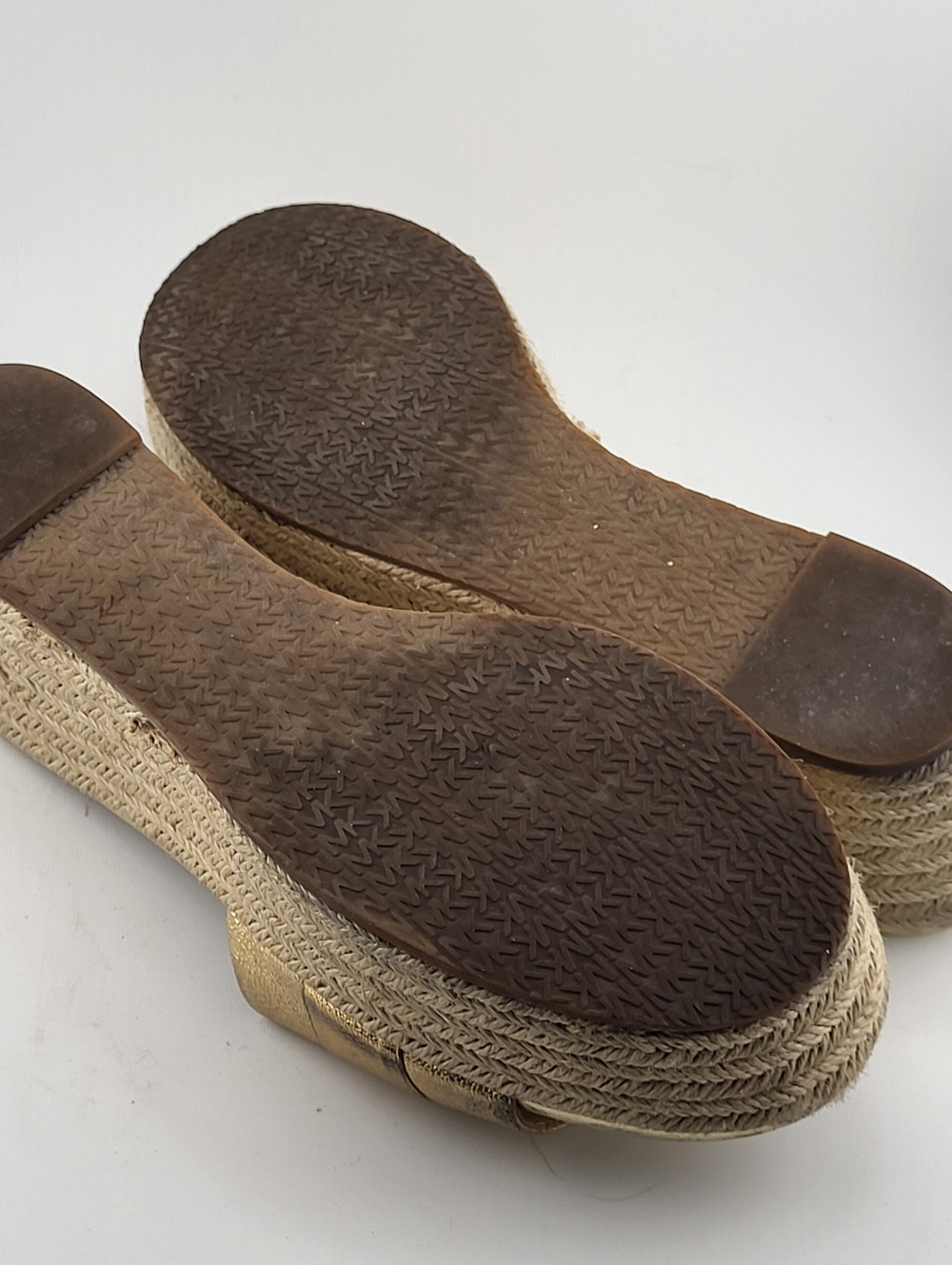 Michael Kors Metallic Gold Espadrille Platform Slide Sandals Leather Upper 9M - Picture 9 of 10